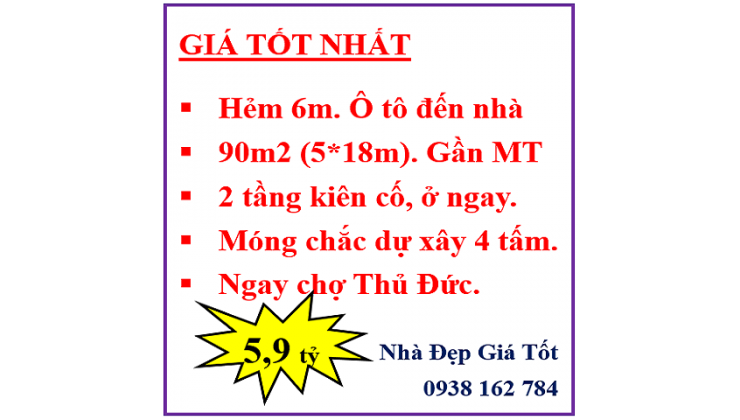 Nhà mới đón Tết-90m2 -2 lầu- Ô tô đến nhà- Gần chợ Thủ Đức- 5.9 tỷ